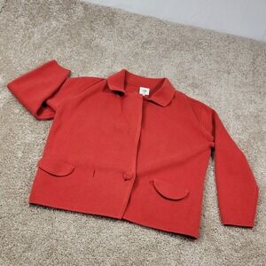 Cabi XS Red Knit Cropped Jacket Collared Button Front Pockets Career Casual